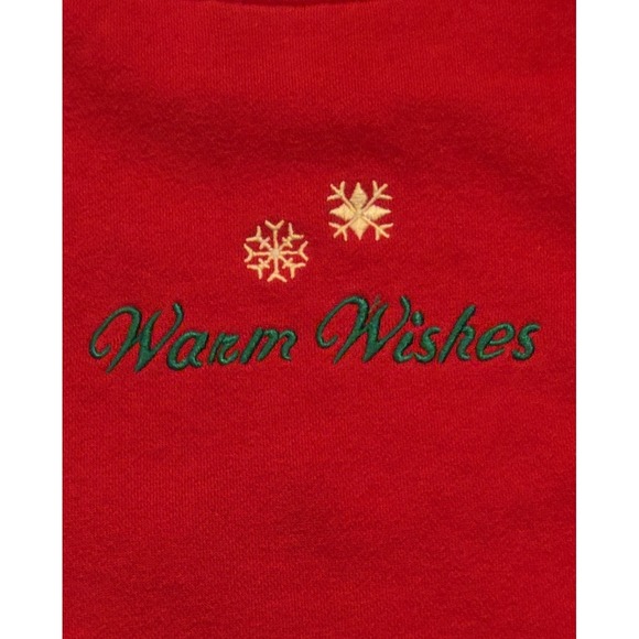 Bechamel Women's S Red Christmas Sweatshirt Embroidered Snowmen Warm Wishes - Picture 9 of 10